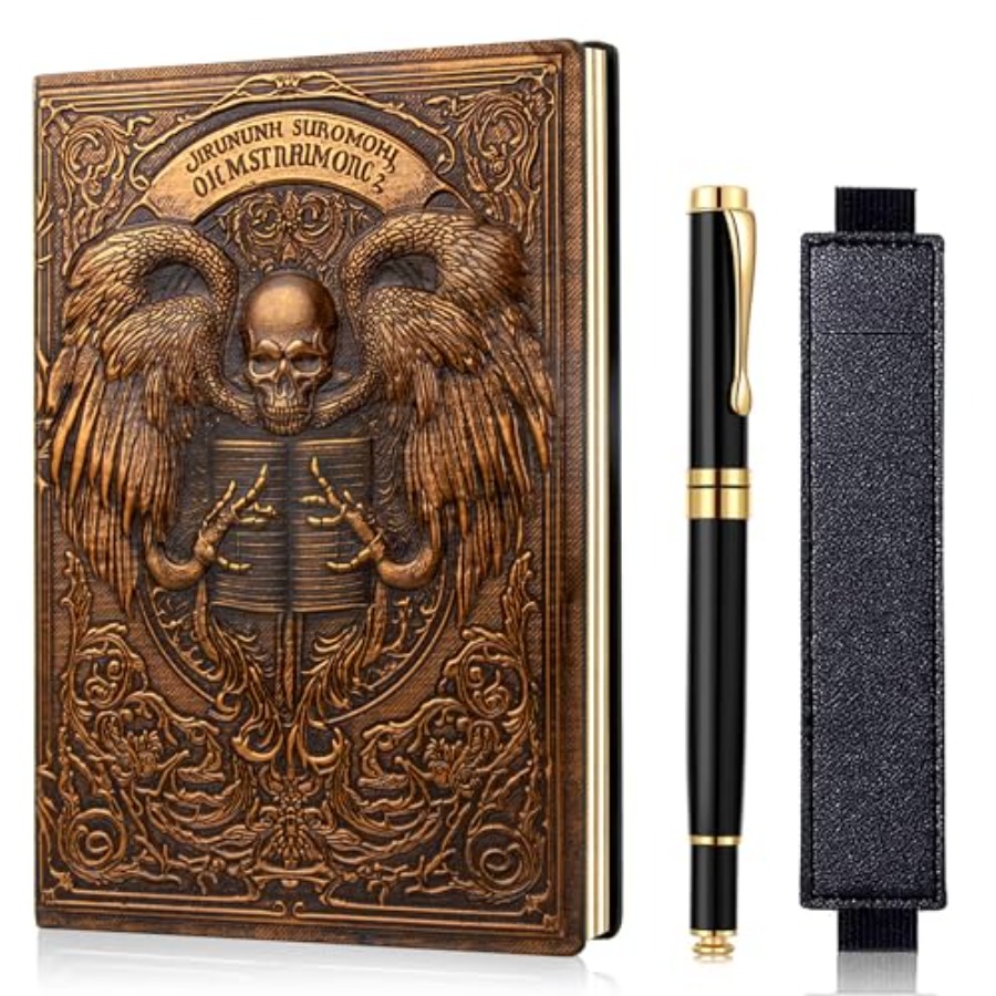 Journal Leather Hardcover - Vintage Skull Embossed Leather Notebook Travel