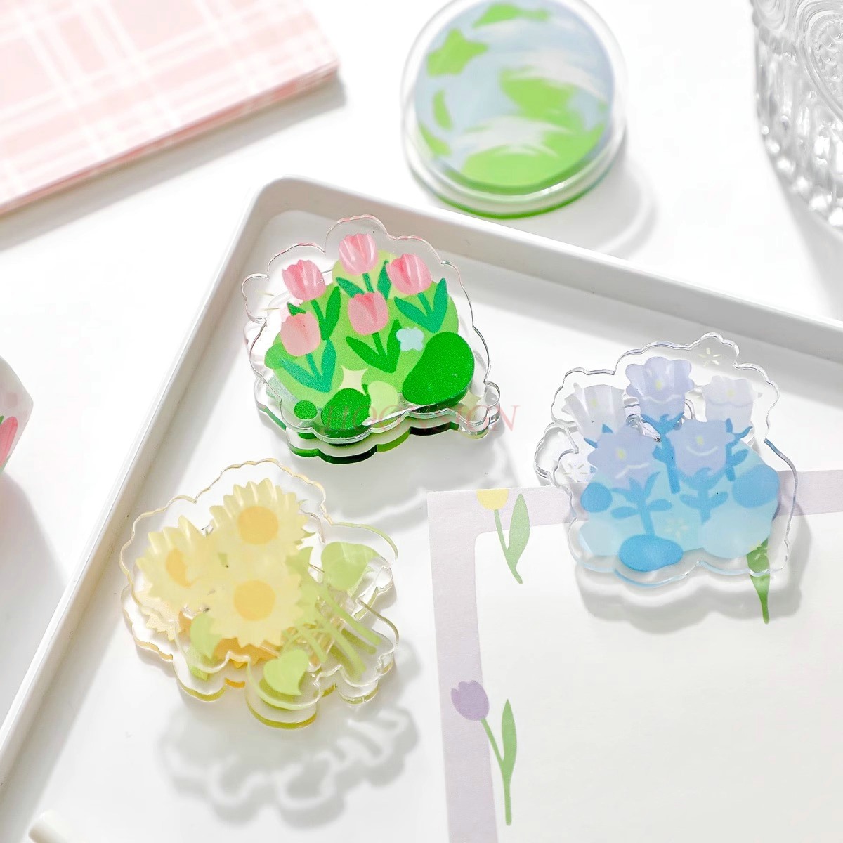 Office Stationery And Supply - 1pcs Afternoon Garden Acrylic Stationery Clip