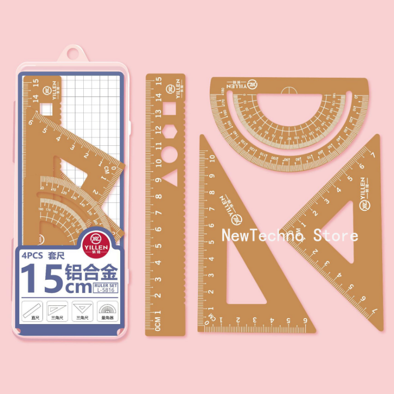 4Pcs/Set Aluminium Ruler Set M - Compass Geometry Set ulasan dan harga