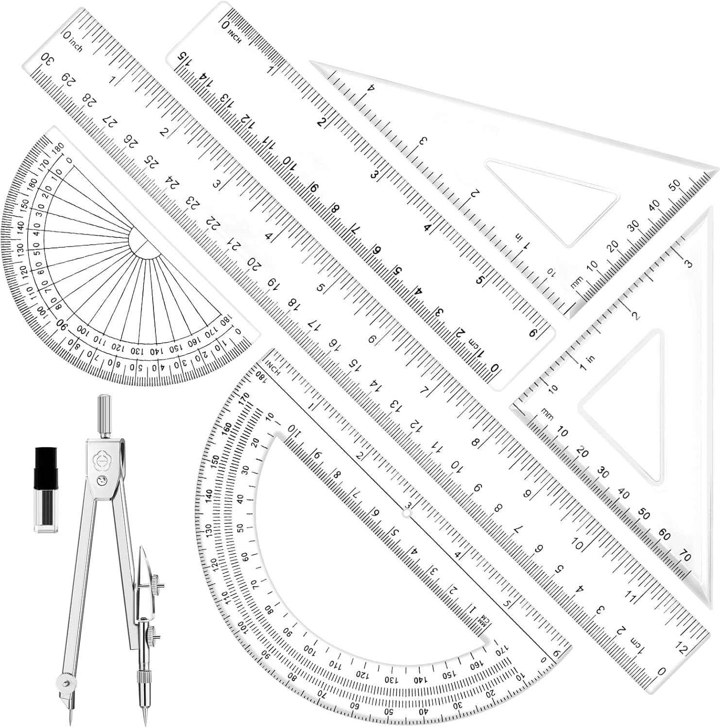 7-Piece Geometry Set with Clea - Compass Geometry Set ulasan dan harga