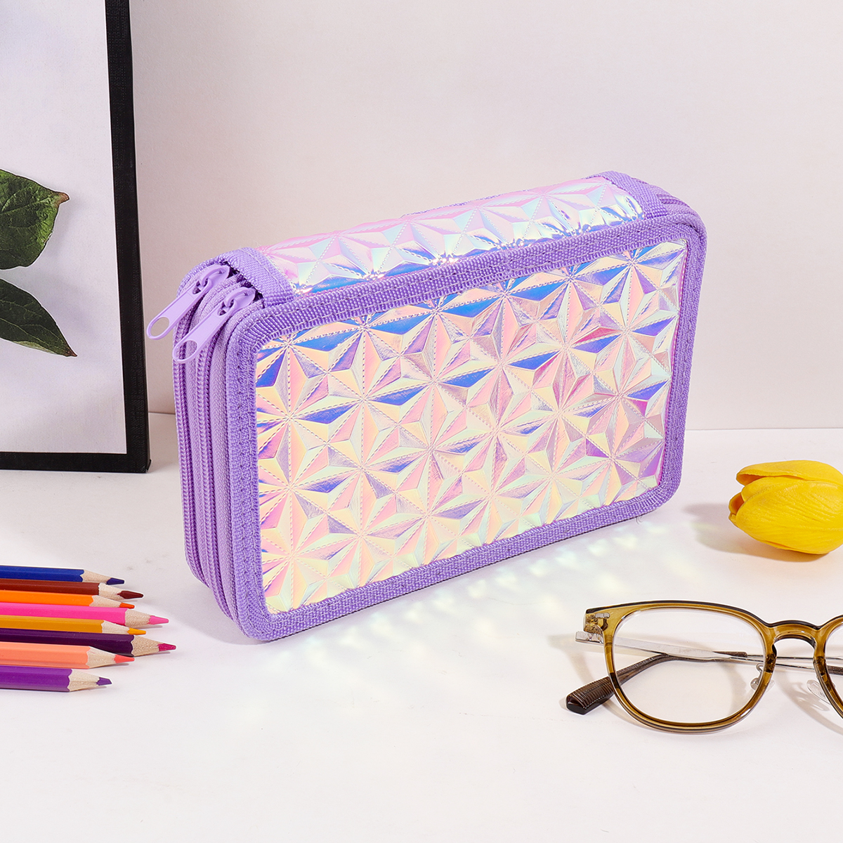 Y2K Purple Holographic Pencil  - Pencil Case Large ulasan dan harga